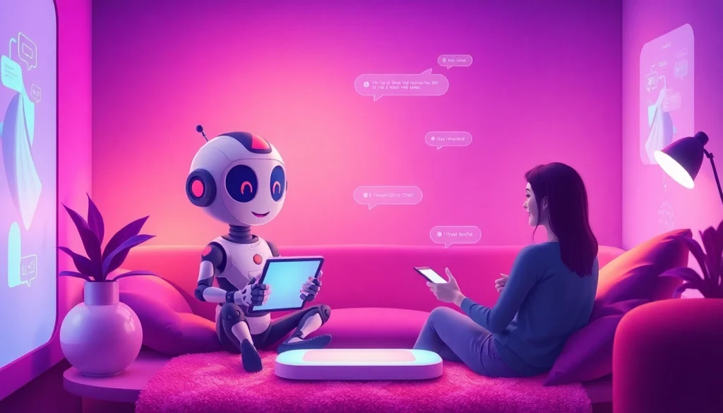 Engaging NSFW character AI interaction with vibrant colors and friendly digital characters.